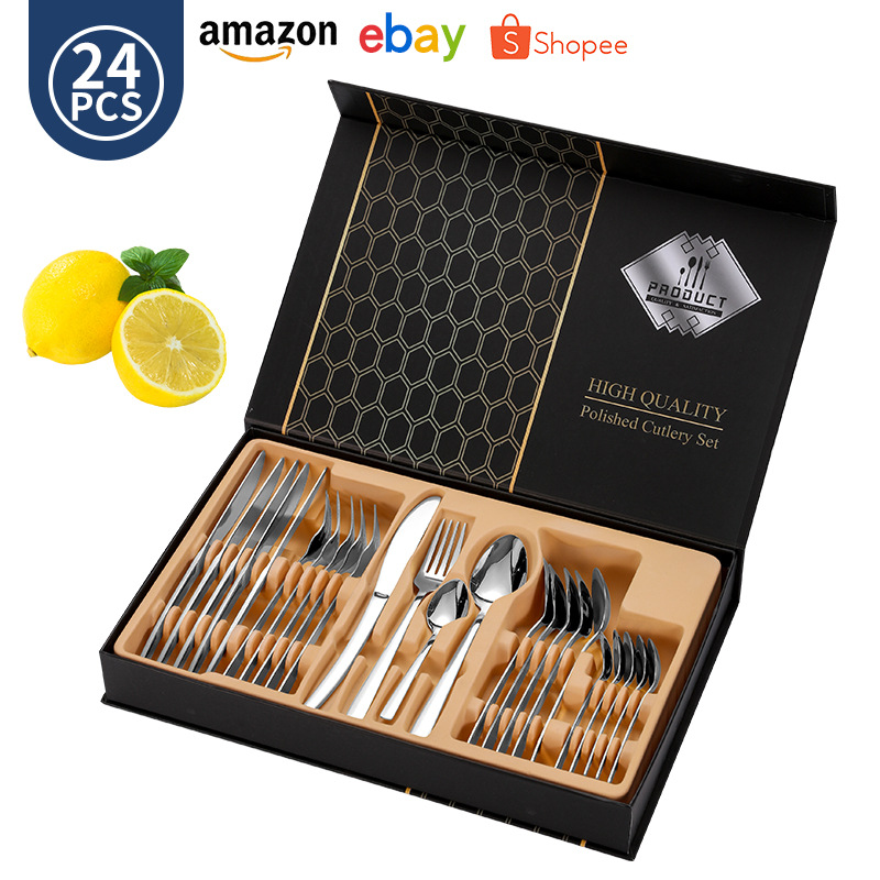 나이프, 포크, 스푼 네이키드 24개 플립탑 선물 상자 - 실버