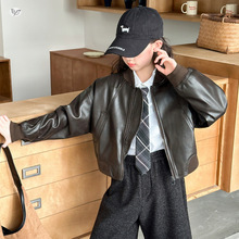 女童皮衣外套春秋款2025年新品美式短款夹克衫中大童时髦棒球服潮