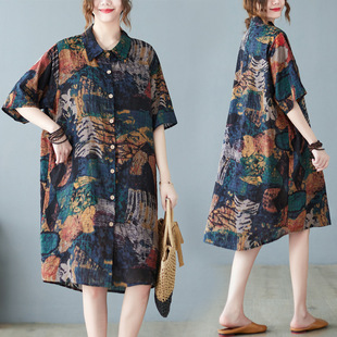 Real Shot 2022 Summer New Large Size Loose Simple Elegant Women's Clothing Chubby Girl Cotton Linen Vintage Artistic Lotus Leaf Tail Shirt