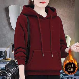 Hooded Sweatshirt Women's Mother Clothes fleece-lined Thickened Winter Hooded Middle-aged and Elderly Western Style Warm Hooded Loose Coat