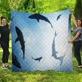 绗缝被 时尚 3D数码印花跨境亚马逊Quilt加棉格子空调被动物鲨鱼
