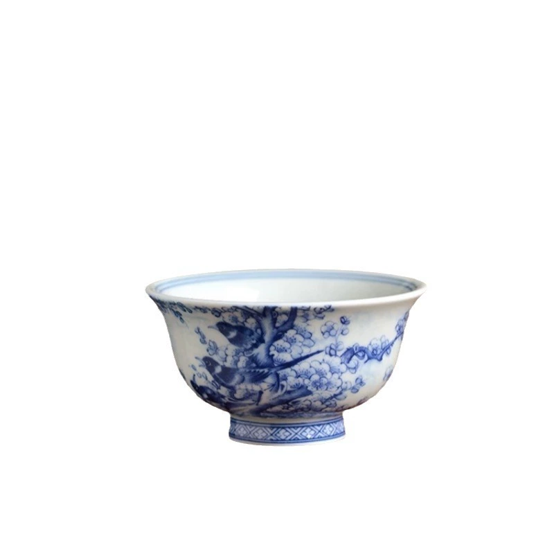 Керамическая чашка-цветок с птичкой в стиле синего и белого фарфора из Jingdezhen, антикварная одиночная чашка, эксклюзивная мастеровая чашка, элитная чайная чашка