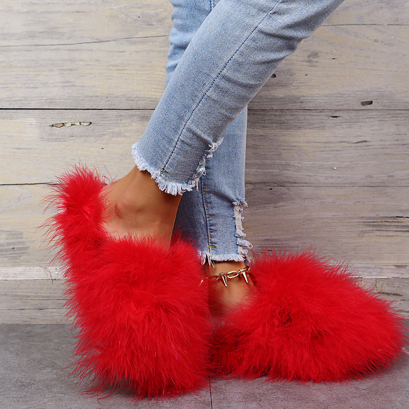 Solid Color Thicken Plush Slippers NSKJX112133