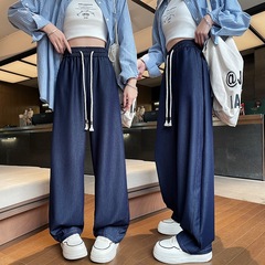 2025春夏シルクデニムパンツ レディース ハイウエスト 細見え ナローバージョン ベルト付き バナナパンツ 日韓風 カジュアル