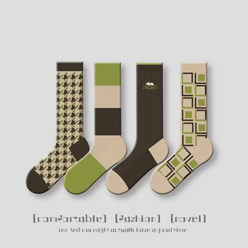 美好時光中筒襪秋冬款羊毛襪百搭ins潮雙針雙路長筒女襪廠家直銷