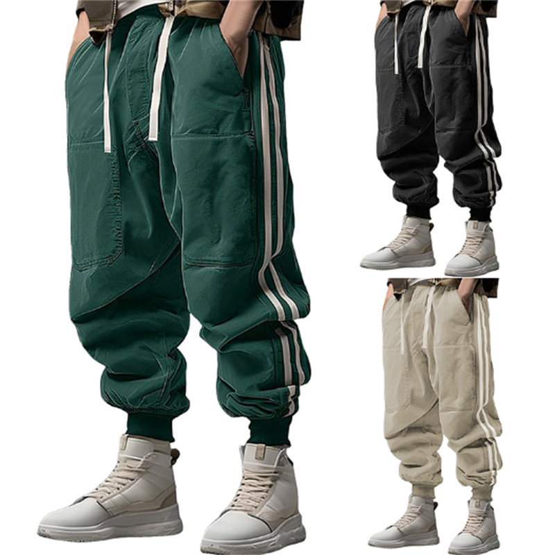 Men's sports jogging solid color elastic waist striped comfortable toe casual pants
