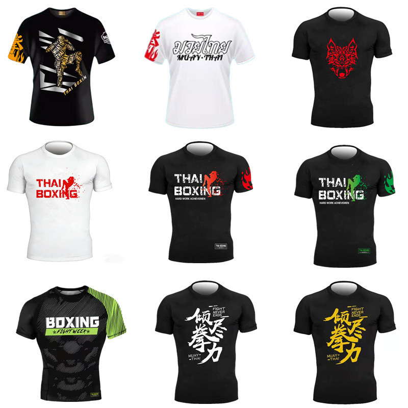 Boxing Short-Sleeved Tops for Kidsren and Adults, Fighting Training and Competition Uniforms, Muay Thai Short-Sleeved T-Shirts, Fitness Clothes