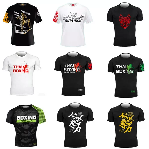 Boxing Short-Sleeved Tops for Kidsren and Adults, Fighting Training and Competition Uniforms, Muay Thai Short-Sleeved T-Shirts, Fitness Clothes