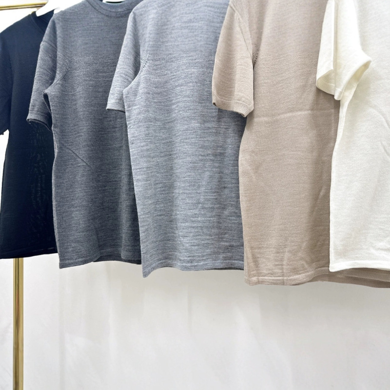 T H竿品質ウールソフトモチ軽やか弾力フィット版Polo襟正肩ウール半袖25春|undefined
