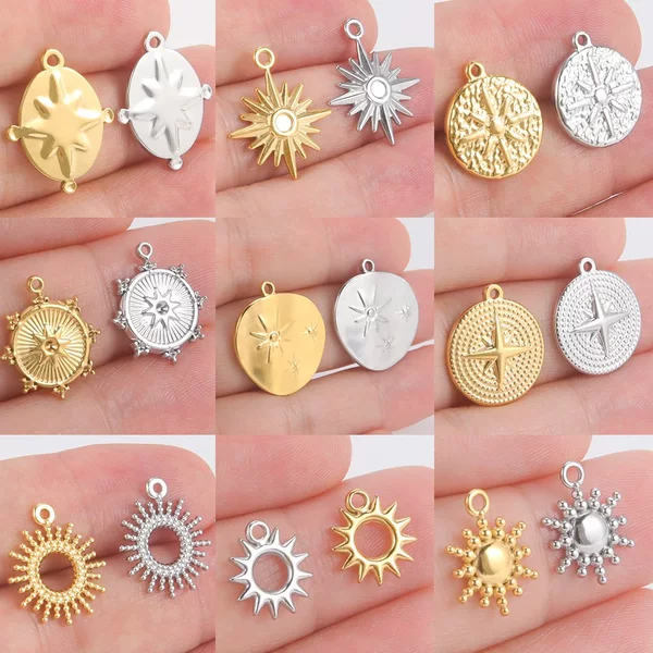 Cross-border 304 oil pressure stainless steel round oil pressure eight mans star pendant pendant diy jewelry accessories in stock manufacturers