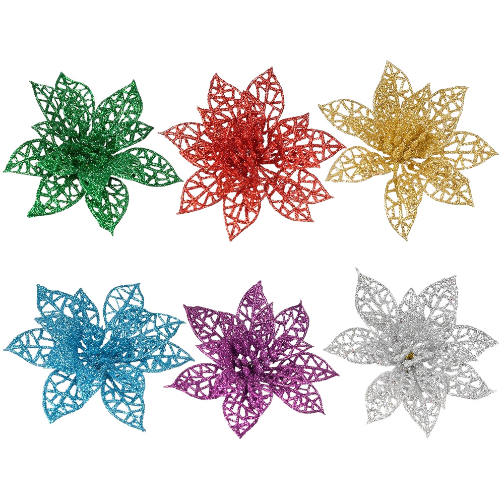 Colgante de Navidad polvo de oro polvo de polvo de plástico flor de simulación accesorios de guirnaldas de decoración de árbol de Navidad flores de Navidad