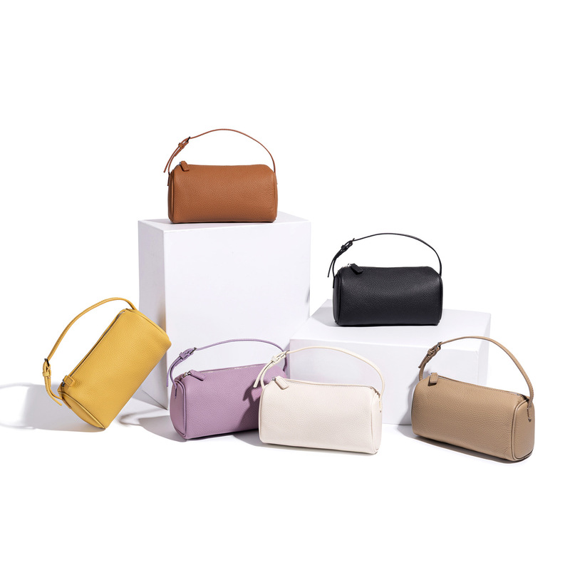 Cross-Border In-Stock First-Layer Cowhide Zipper Small Round Bag for Women, Crossbody Miu Genuine Leather 90S Pen Holder Bag Cross-Border In-Stock First-Layer Cowhide Zipper Small Round Bag for Women, Crossbody Miu Genuine Leather 90S Pen Holder Bag