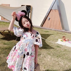 2022 Summer Girls Baby Mickey and Minnie Flower Bubble Sleeve Dress Children Cartoon Backless Sweetheart Princess Dress