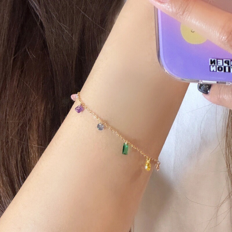 Niche High-grade Color Gem 18K Gold Rainbow Diamond Simple Fashion All-match Internet Celebrity Elegant Fine Bracelet for Women in Summer
