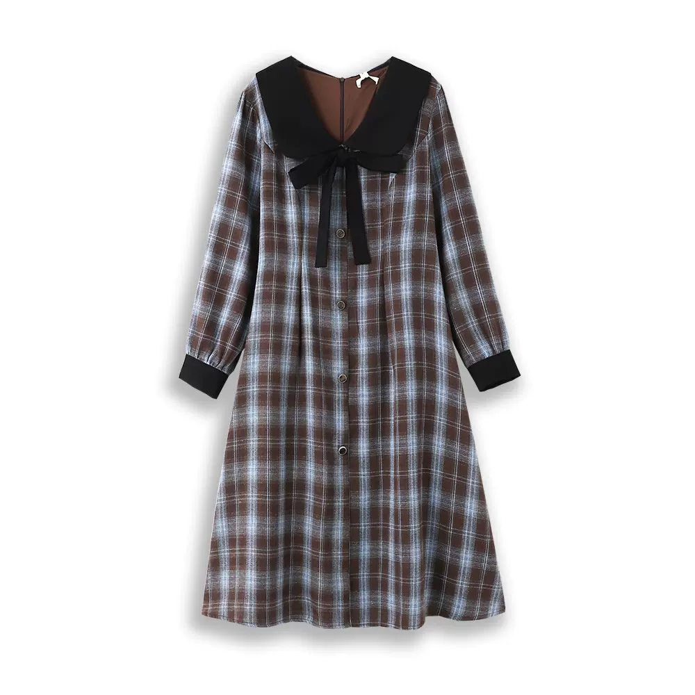 130-320斤大码女装学院风连衣裙2025秋冬季微胖mm加厚网格子长裙