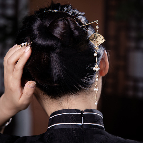 Ancient-style Hanfu hairpin folding fan hair accessory, exquisitely crafted hairpin, fresh new arrival, hairpin for women, modern Chinese fashion hairpin, retro hairpin accessory.