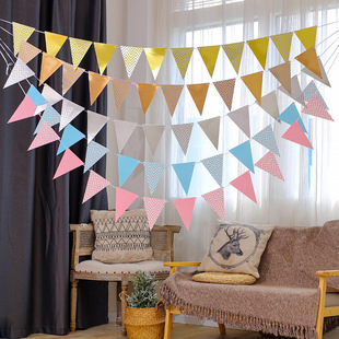 Bronzing Wave Pattern Triangle Flag Birthday Arrangement Flag Banner Festival Party Decoration Background Props Triangle Flag