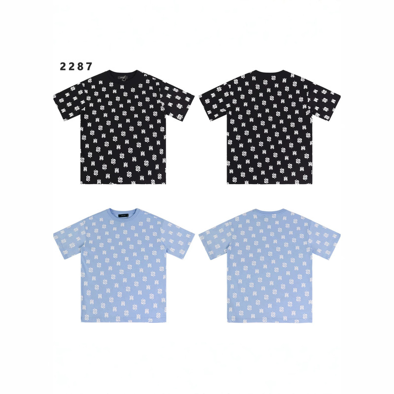 26 High-Quality Cross-Border Fashion Brand Short-Sleeve Amiri T-Shirt with Printed Wash Effect, American-Style Heavyweight Pure Cotton for Men and Women
