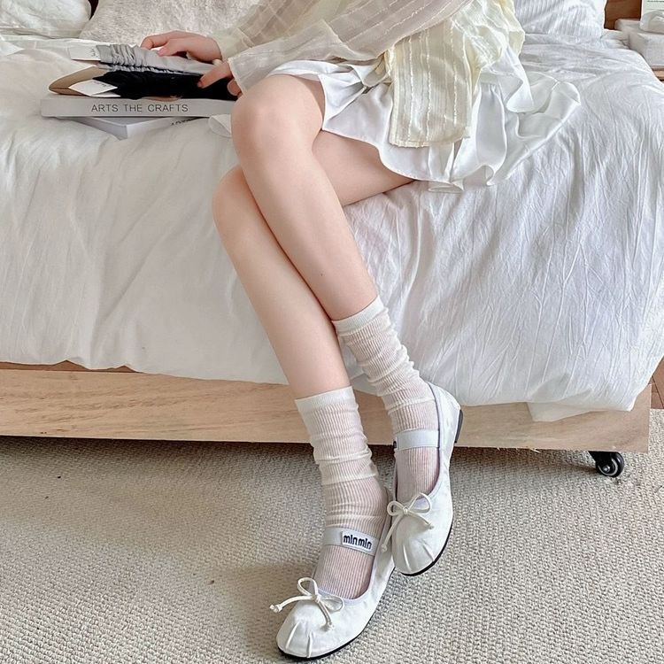 Summer Thin Mid-Calf Socks Japanese Style Style Ins Trendy Ballet Style French Loafers Pure Cotton Summer Stockings Pile Socks for Women