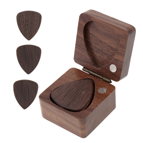 Wholesale Guitar Pick Box Black Walnut Storage Box Magnetic Buckle Collection Box 3 Picks + Pick Box