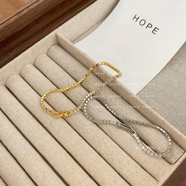 French Simple Brilliant Zircon Fine Bracelet Exquisite Starlight Ins All-Match High-Level Bracelet Accessories Internet Celebrity Fashion