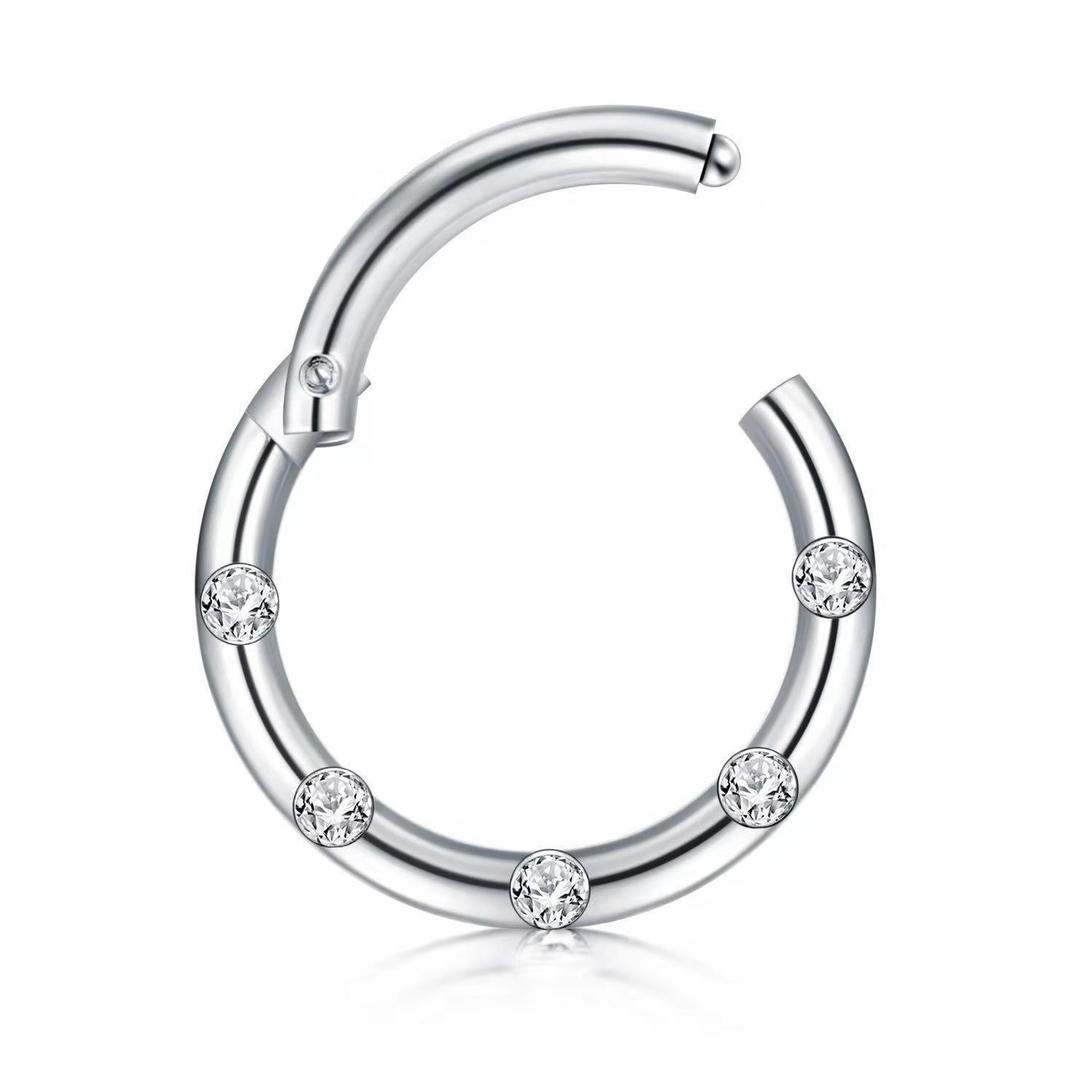 8g Weight Streetwear Round Stainless Steel Plating Inlay Zircon Nose Ring