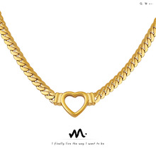 欧美嘻哈个性朋克潮流夸张古巴链心形环项链钛钢镀18K金轻奢首饰