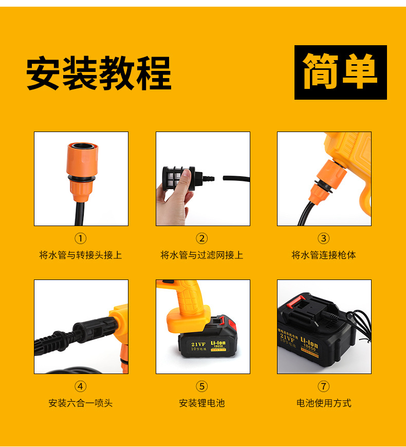 Customized Wireless Car Washing Machine, Portable High-Pressure Water Gun for Cars, High-Power Vehicle-Mounted Lithium Battery, Household Electric Car Washing