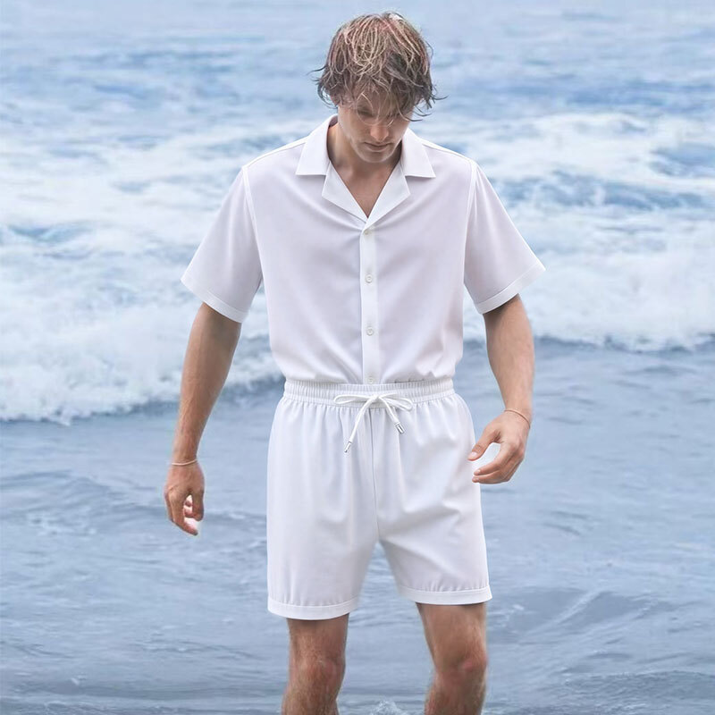 2026 Summer Cross-Border Amazon 3D New Men's Casual Versatile Fashion Suit with Lapel Button-Down Short-Sleeve Shirt