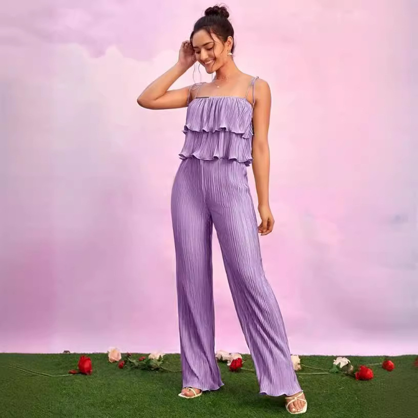 Completo donna canotta plissettata e pantaloni a gamba larga_voghion.com