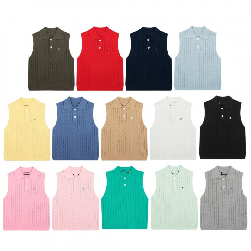 S Twist Pony Logo Embroidered Polo Collar Vest Knitted Vest Women's T-Shirt Sleeved Knitwear Short-Sleeved Sleeveless Vest S Twist Pony Logo Embroidered Polo Collar Vest Knitted Vest Women's T-Shirt Sleeved Knitwear Short-Sleeved Sleeveless Vest