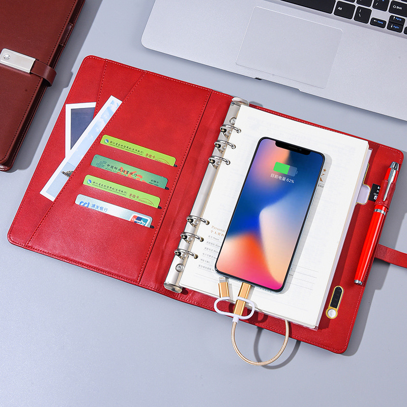 모바일 파워뱅크 비즈니스 노트패드 무선충전 노트북 USB 플래시 드라이브 포함 A5 노트북 세트