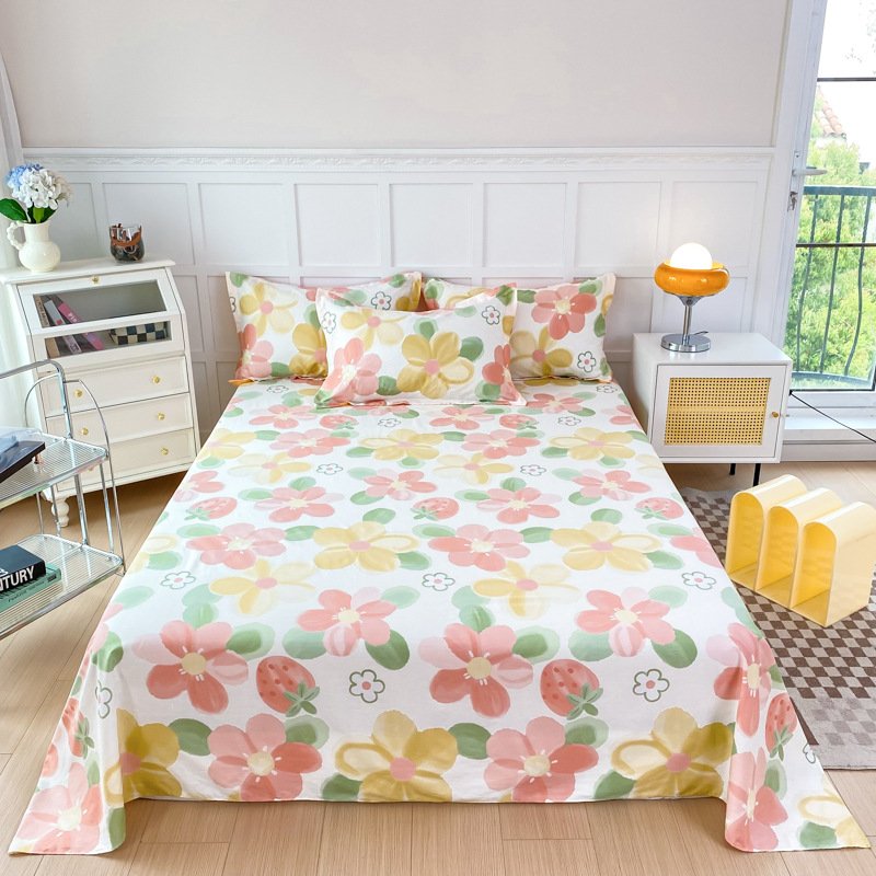 ins小清新全棉印花床单学生宿舍单双人纯棉被单 单件防滑炕单枕套
