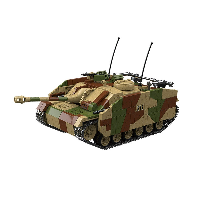 全冠 100306 Limited Edition World War II 1:28 German No. 3 Assault Gun G late model military small particle building blocks