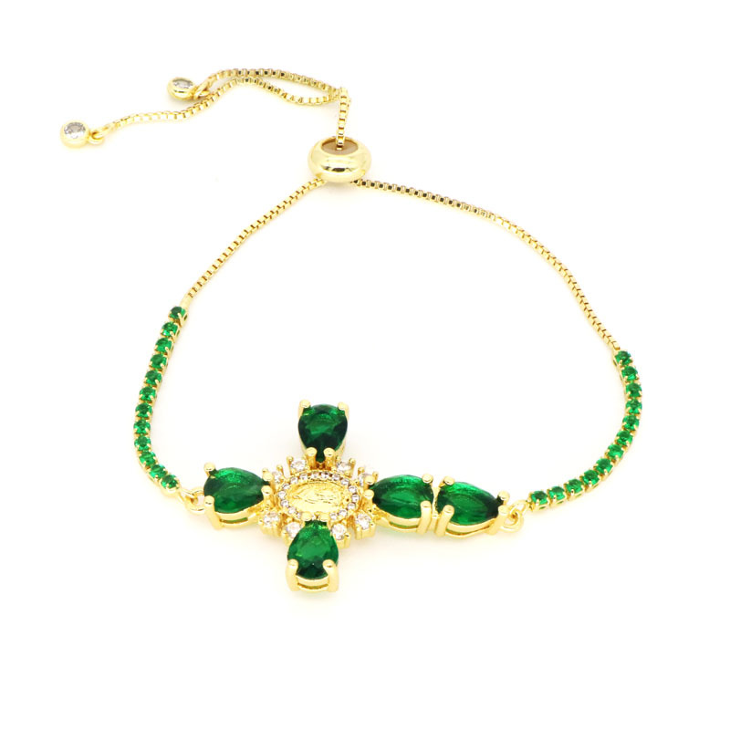 1 Piece Quantity Copper 18K Gold Plated Inlay Human Cross Virgin Mary Zircon Bracelets