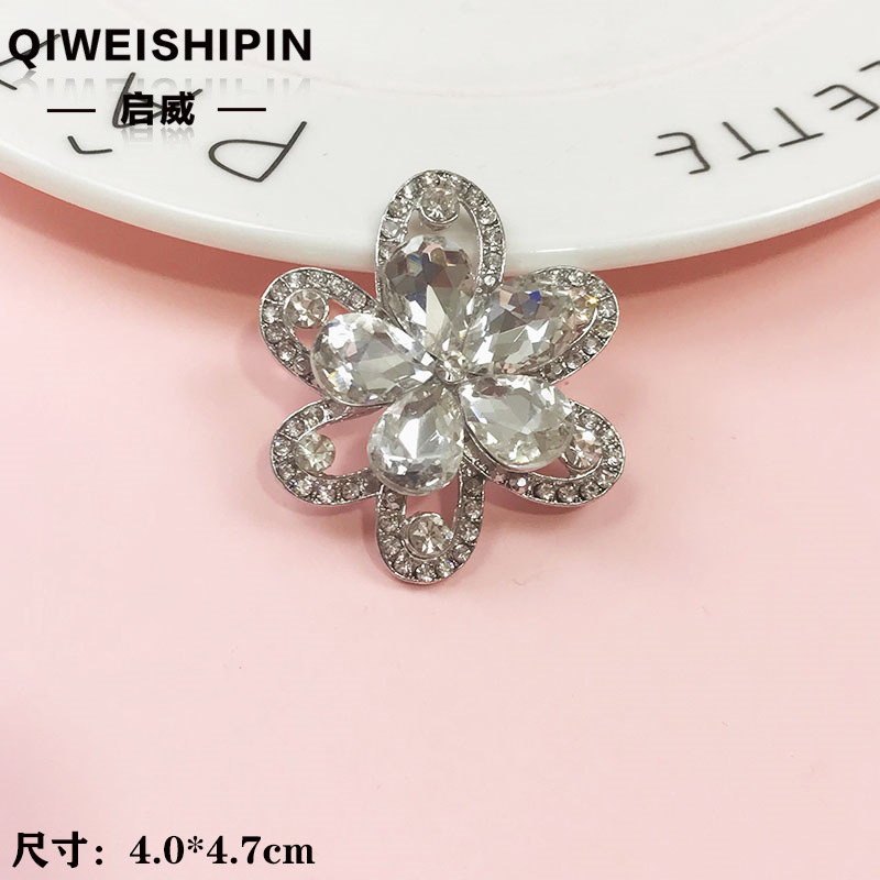 启威长方形花盘珍珠钻五角diy材料 水钻扣鞋包包花配饰  合金配件|undefined