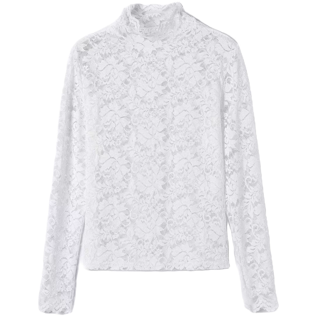 Demi-season sexy keep warm lace silk body-friendly long-sleeve, western style, high collar
