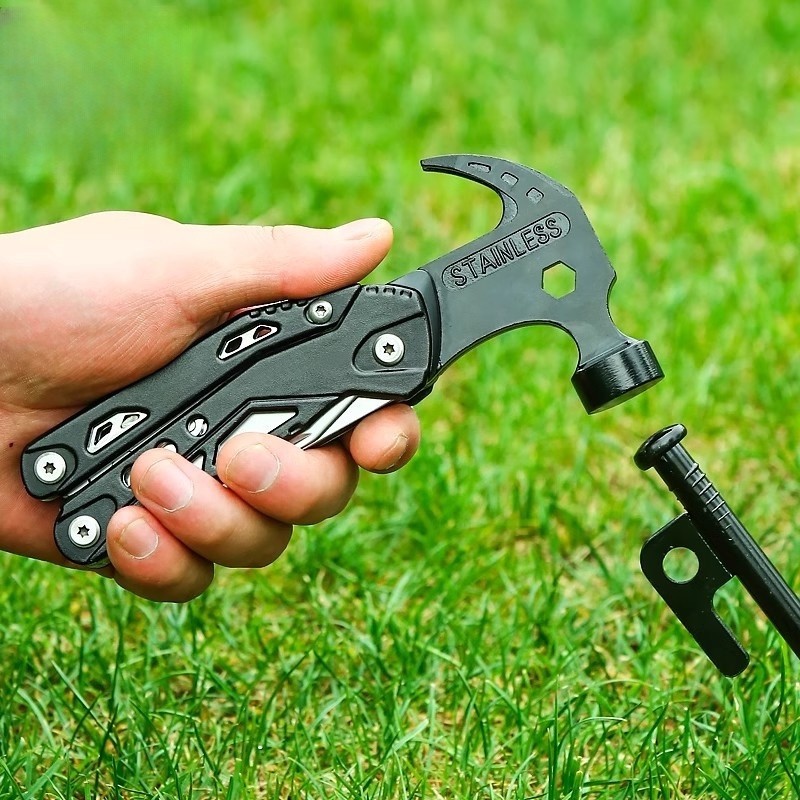 martillo plegable hacha al aire libre alicates herramienta multifuncional de campamento multi-martillo tijeras llave para romper ventanas