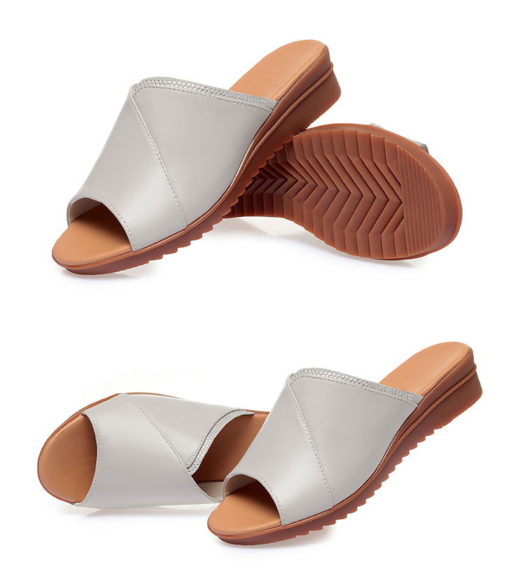 Dép sandal nữ đế bệt quai chữ V da mềm chống trượt — Xám be chi tiết 13