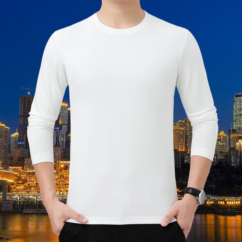 2025 Spring and Autumn New Men's Silk Long-Sleeve T-Shirt Casual Versatile Round Neck Middle-Aged Dad Base Shirt 2025 Spring and Autumn New Men's Silk Long-Sleeve T-Shirt Casual Versatile Round Neck Middle-Aged Dad Base Shirt