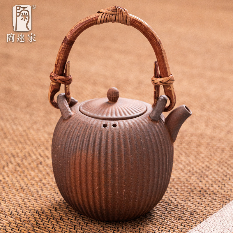 陶迷粗陶老岩泥提梁壶围炉煮茶电陶炉加热茶壶中式酒精炉功夫茶具