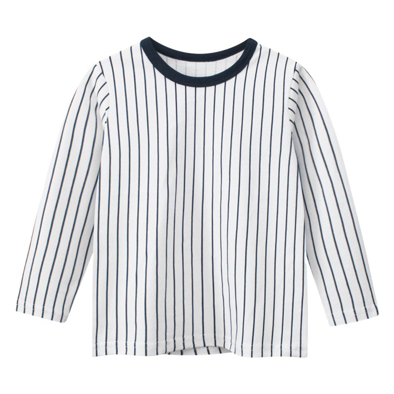 27 niños ropa infantil estilo coreano primavera nueva camisa de fondo Camiseta de manga larga para niños a rayas ropa de bebé para niños al por mayor