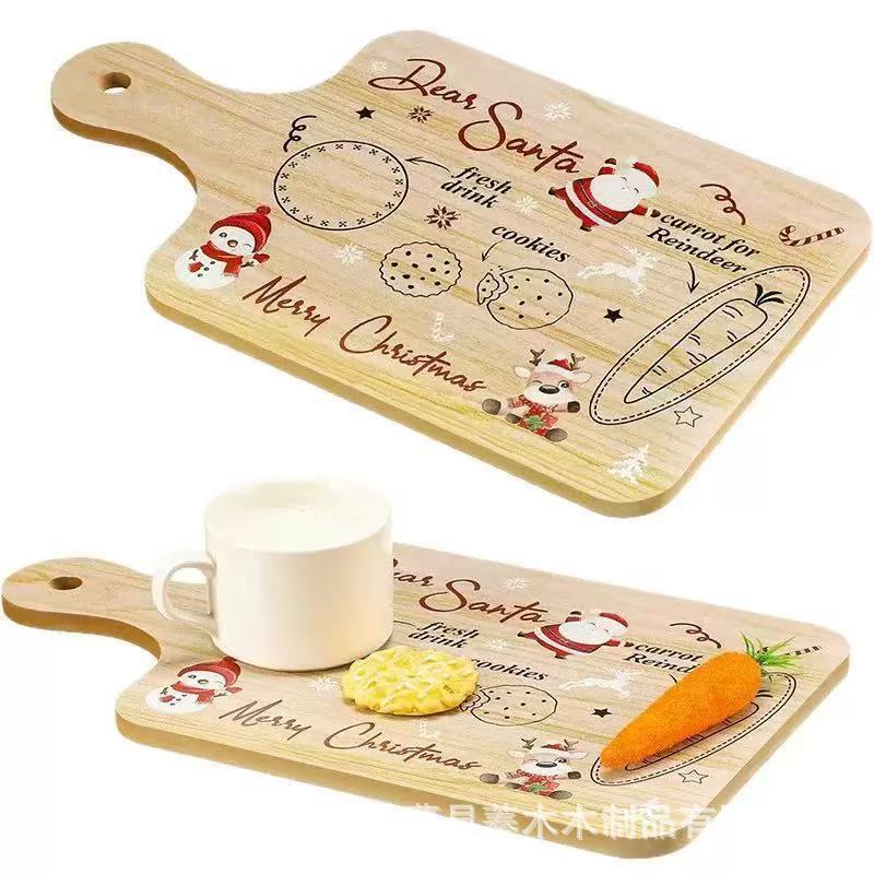 Cross-Border Wooden Tray Santa Milk Cookie Snack Tray Party Party Snack Reindeer Solid Wood Tray