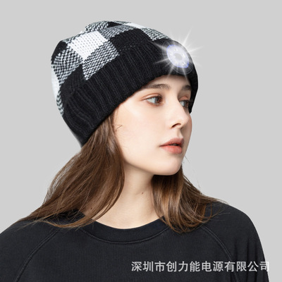 跨境亚马逊户外LED照明头戴式针织灯帽 蓝牙音乐耳机帽可拆洗帽子|ms