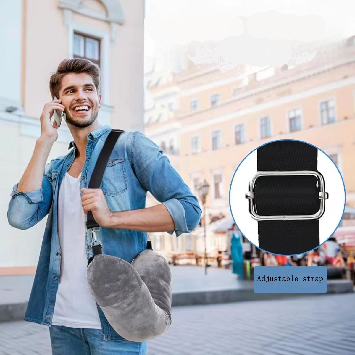 Cuscino da viaggio a u con cappuccio per aereo e relax_voghion.com