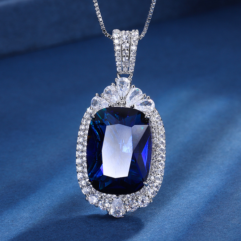 Zhuang sheng joyería cobre inferior chapado en oro imitación abuela verde azul tesoro rectangular grasa 15*20 elegante collar colgante de lujo