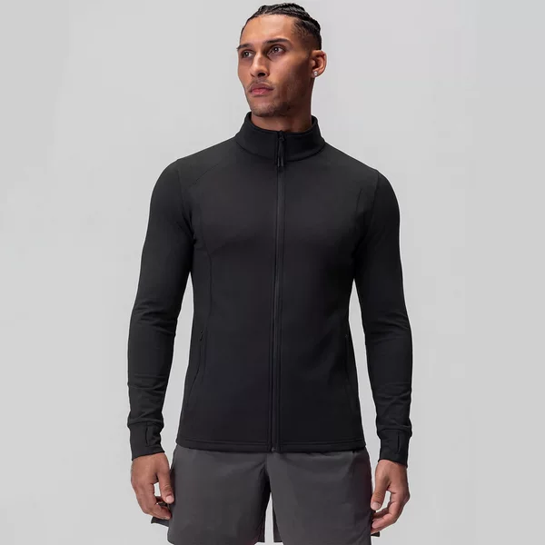 Amazon's Mid-To-High-End Men's High-Elastic Fleece Sports Jacket, Warm and Slim-Fitting Zippered Training Running Top for Outdoor Use