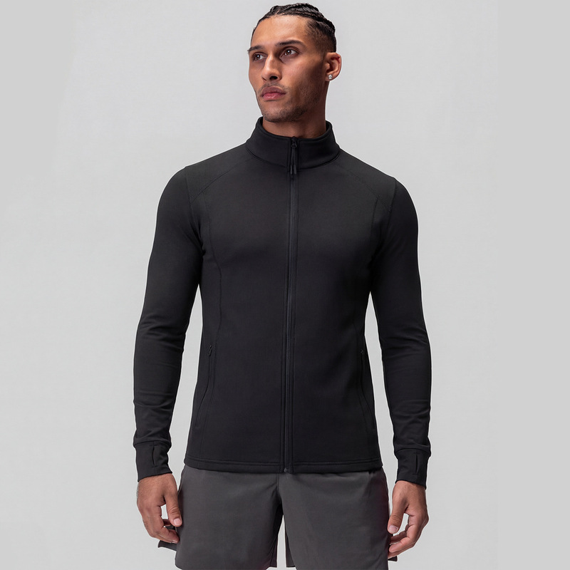 Amazon's Mid-To-High-End Men's High-Elastic Fleece Sports Jacket, Warm and Slim-Fitting Zippered Training Running Top for Outdoor Use