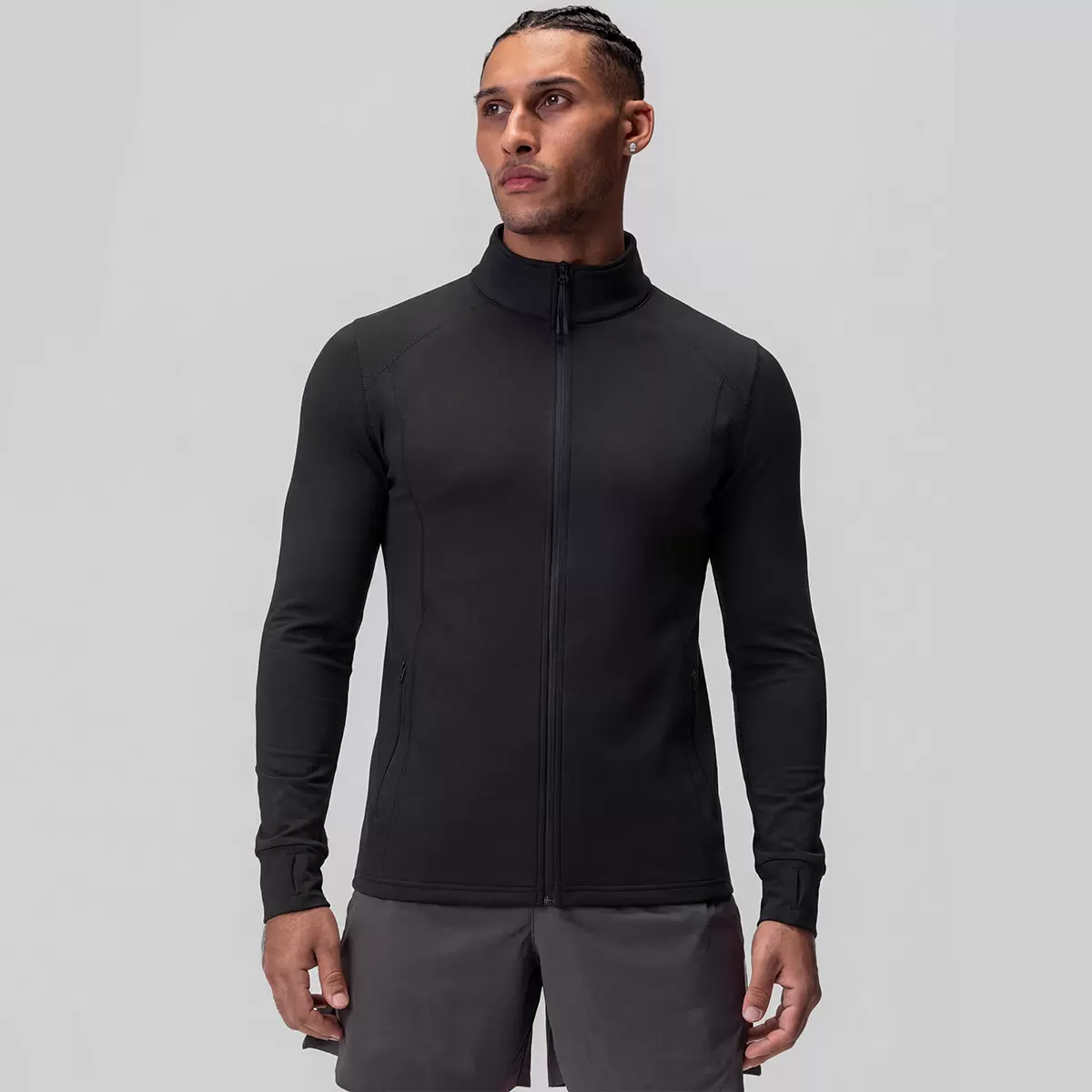 亚马逊中高端男装高弹加绒运动外套保暖修身拉链训练跑步上衣户外