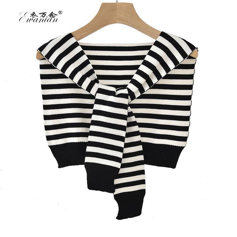 春秋针织网红条纹小披肩女外搭夏季百搭空调房肩搭护颈薄款假领子